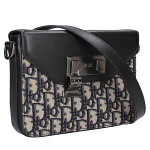 Dior Lock Oblique Leather Shoulder Bag Beige Tan Black Silver